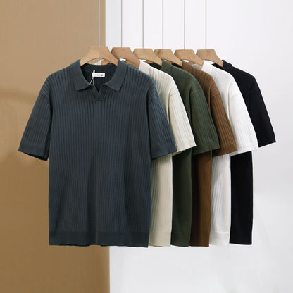 American Lapel Sunken Stripe Jacquard Sweater