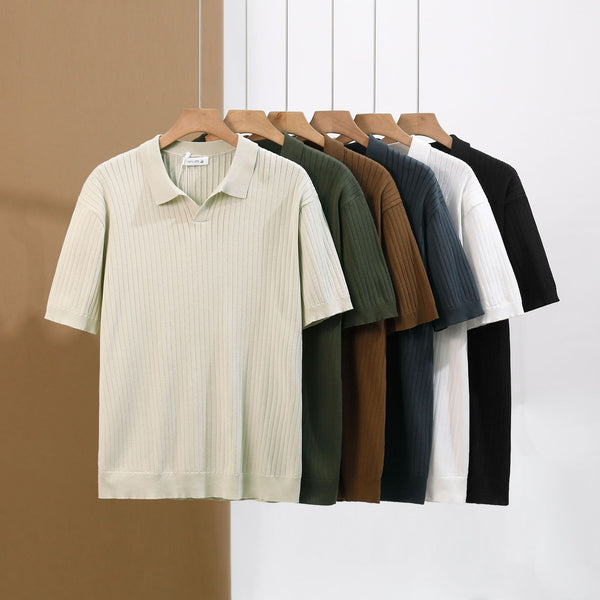 American Lapel Sunken Stripe Jacquard Sweater