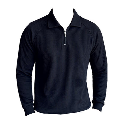 High Elastic Thickened Seersucker Half Zipper Polo Shirt