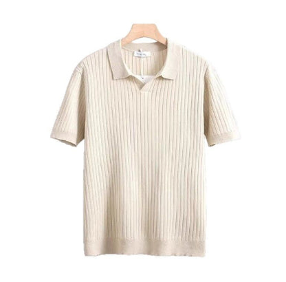 American Lapel Sunken Stripe Jacquard Sweater